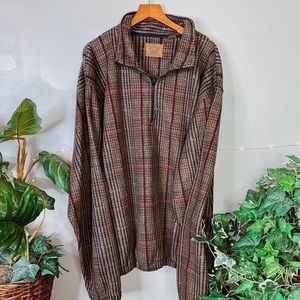 90s Vintage St. John's Bay Oversized Brown and Red Plaid Quarter Zip Fleece